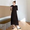 2025 Summer Plus Size Dress Women Casual Vintage Short Sleeve Long Dress Loose Basic Cotton Black Dress