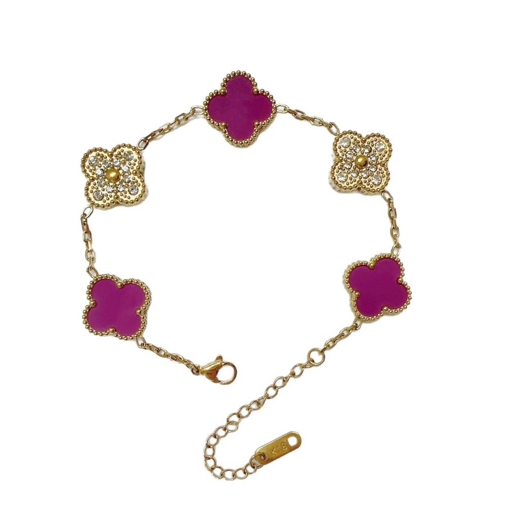 Двусторонний браслет из пяти цветов Браслет с четырьмя листочками клевера Не теряет цвет Женский элегантный легкий роскошный браслет темперамента