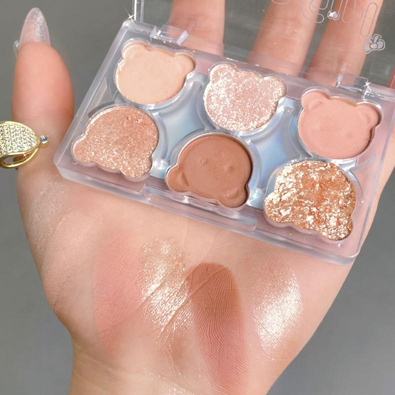 Палитра теней для век Bear Six Color Matte Pearlescent Fine Shine Brightening Earth Color Highlight Contouring All-in-one Palette