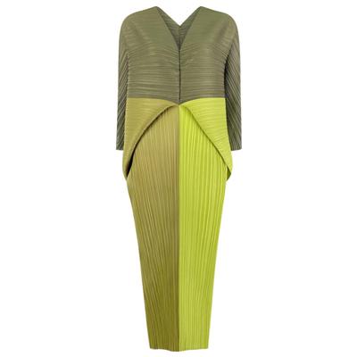 Женское плиссированное платье Хит-цвет с V-образным вырезом «летучая мышь» с длинным рукавом Свободные платья до середины икры Длинные платья в повседневном стиле