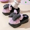 Lovely Bowtie Home Slippers Woman Platform Eva Fur Slides Designer Rabbit Ear Jk Flat Mules Shoes High Heels 6cm Fuzzy Slippers