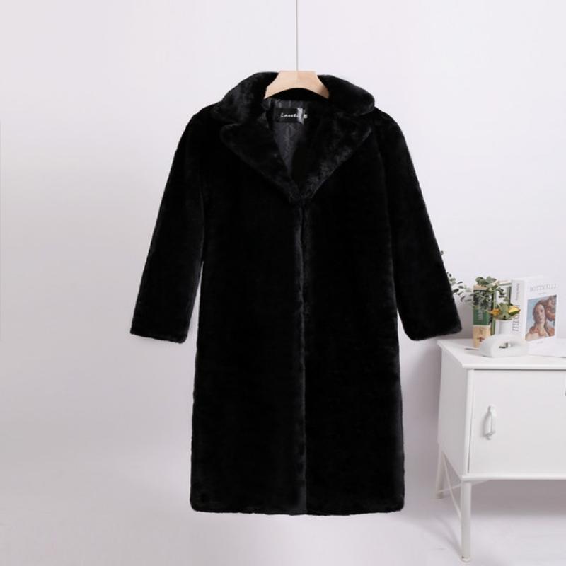 Loose Mink Fleece Imitation Leather Stitching Mid-length Jacket