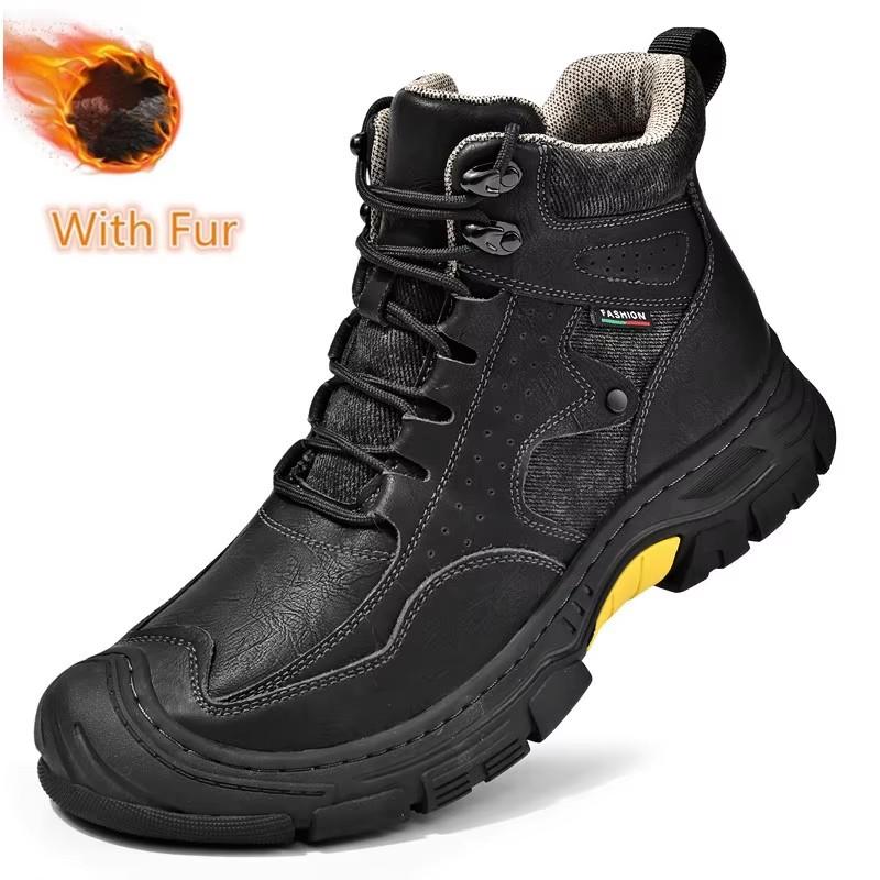 Men Lace-Up Mens Motocross Boots All-match Hiking Ankle Boots 2024 New Male Comfortable Sneakers Leather Fashion Walking Shoes