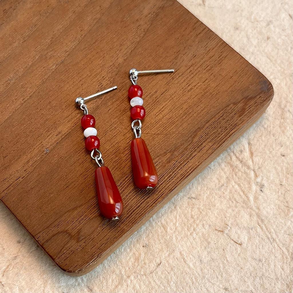 Серьги-подвески оригинального дизайна, этнический стиль, серьги из бисера из натурального камня, серьги в стиле ретро и персонализированные новые серьги в китайском стиле