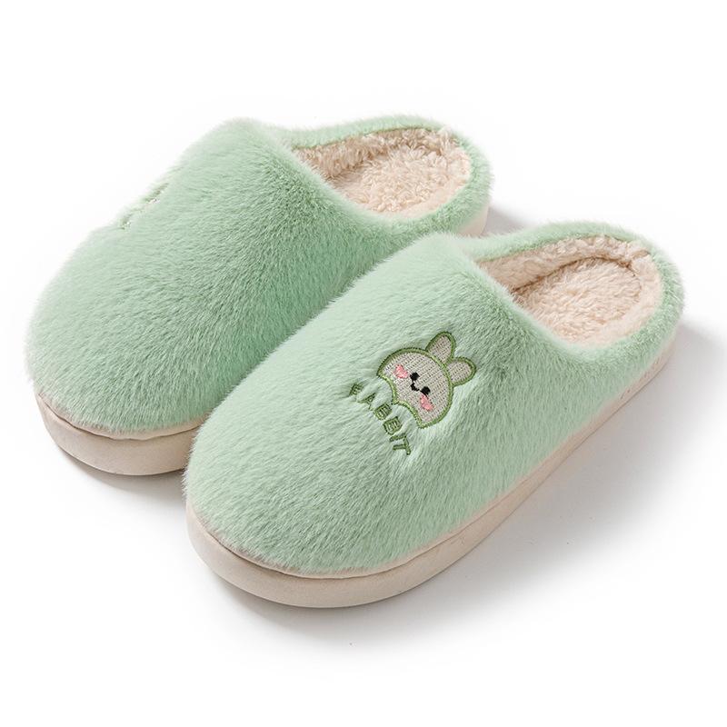 Cotton Slippers Women's Autumn and Winter Home Wear-resistant Cartoon Embroidery Warm Non-slip Thick-soled Embroidery Plush Couple Confinement Shoes