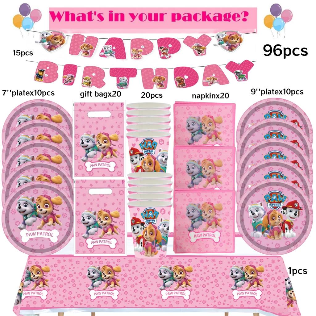 Розовая Вечеринка в честь Дня Рождения Щенячий Патруль Декор Скай Одноразовая Посуда Скатерть Тарелки Фольгированные Шары Праздник для Малыша Девичник Товары для Вечеринки
