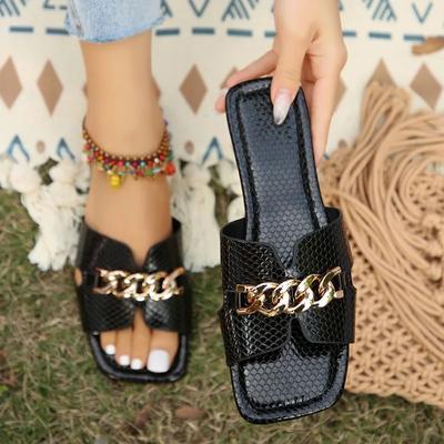 2024 Горячая Распродажа Туфли для женщин Базовые женские тапочки Летние повседневные тапочки женские цепочка квадратный носок плоские с обувью для отдыха на природе для женщин