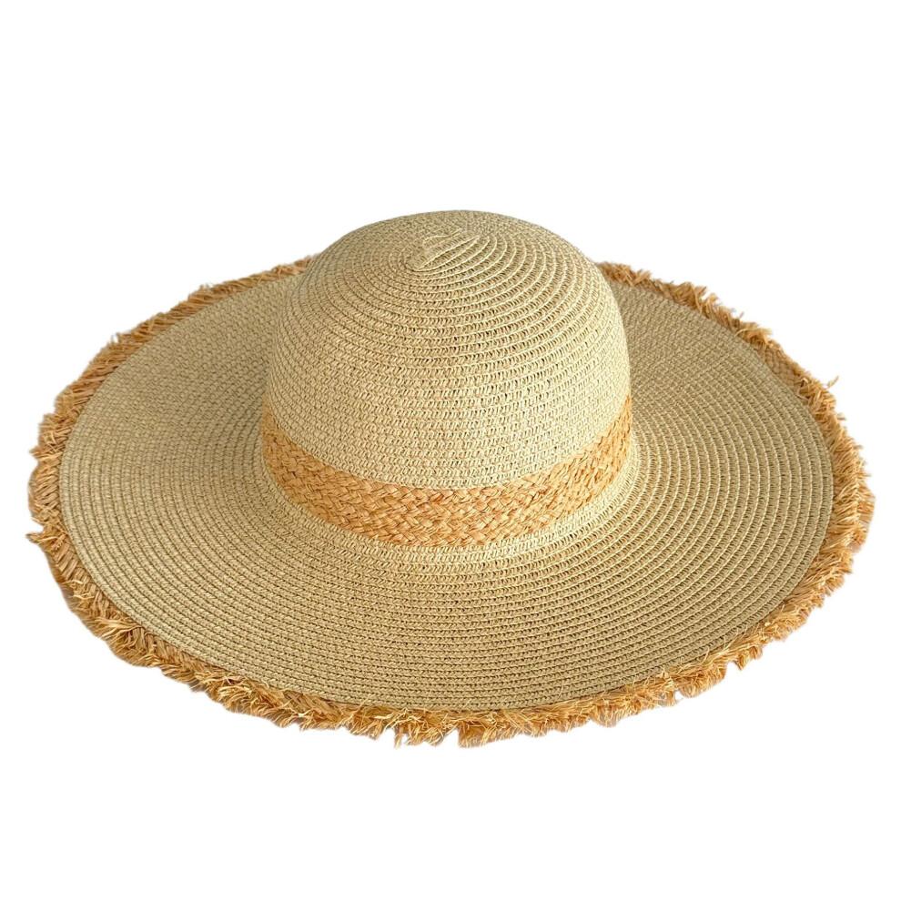 (One Size, Beige) Women Straw Hat, Elegant Wide Brim Sun Hat Lightweight Summer Beach Cap for Casual Daily