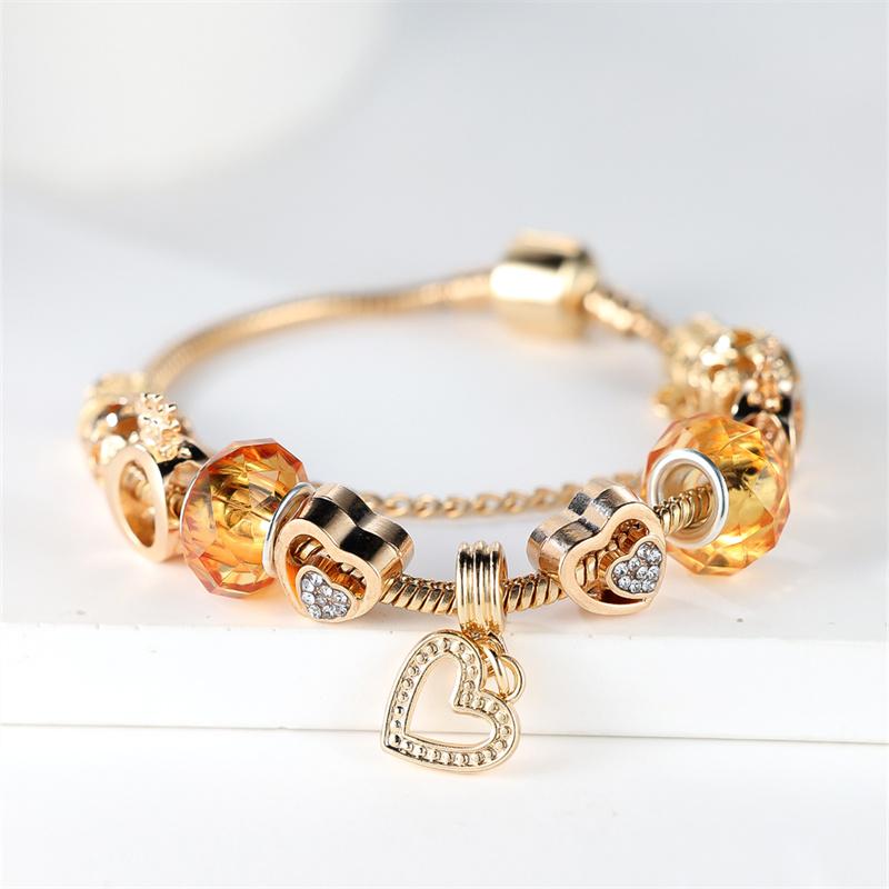 Fashion Bracelets & Bangles DIY Jewelry Champagne Bead Golden Color Pendant Hearts Love Women's Bracelet Charms