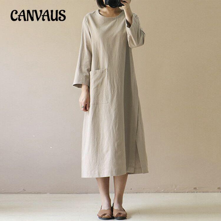 Spring and Autumn Women's Plus Size Dress Medium Long Literary Retro Long Sleeve Mor Dressi