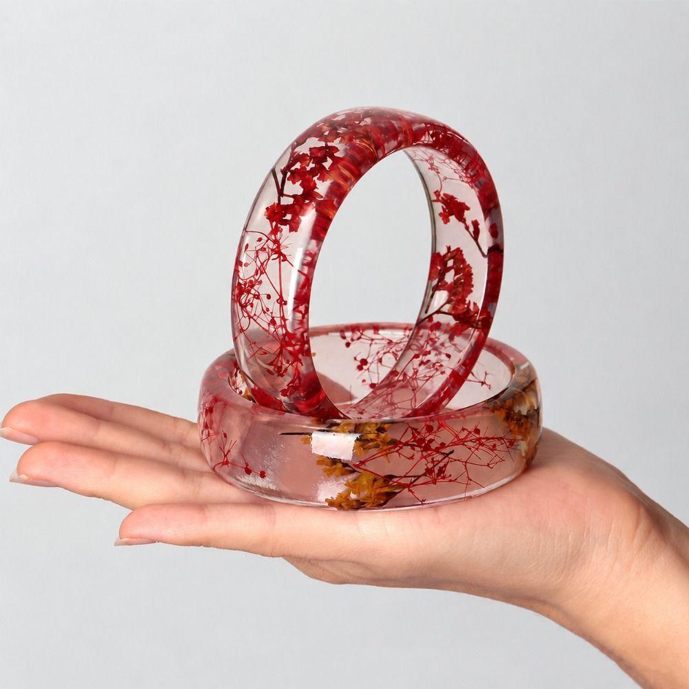 Transparent Design Flower Bangle Round Shape Transparent Resin Bracelet Casual Accessory