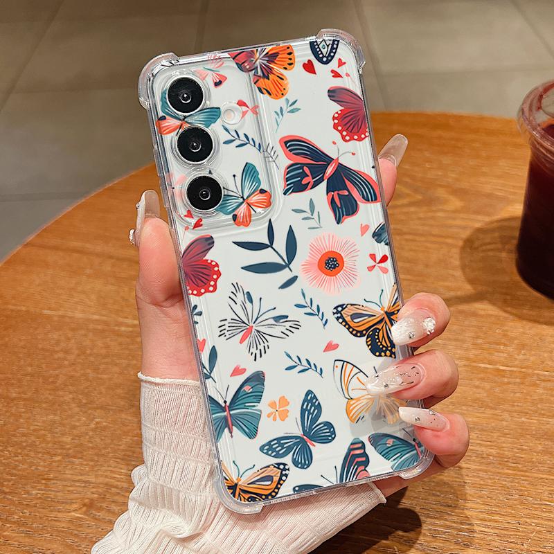 Романтичный Цветочный Узор Чехол для Телефона Для Samsung Galaxy S26 S25 S24 S23 Ultra S22 Plus S21 S24 S25 FE Прозрачный Ударопрочный Мягкий Чехол