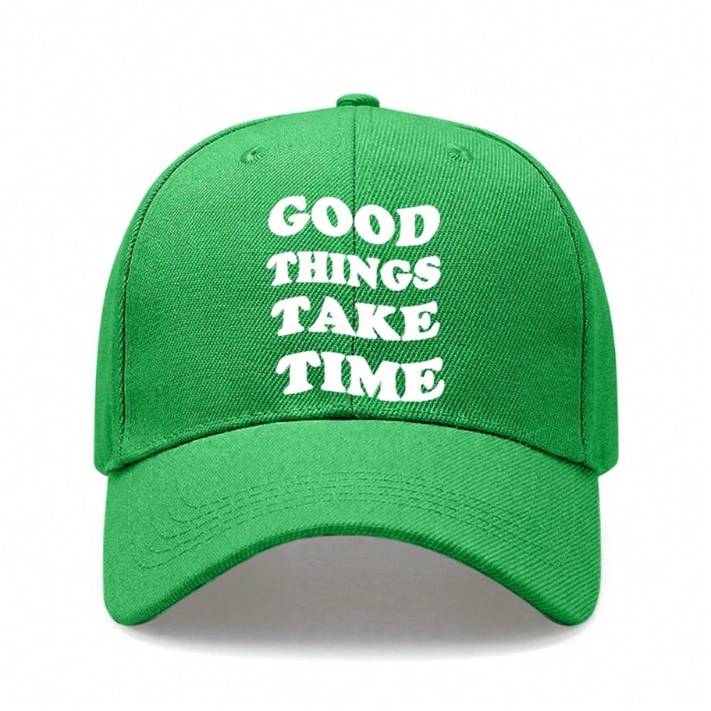 [Inspirational Baseball Cap] Good Things Take Time Print Polyester Adjustable Breathable Casual Outdoor Sports Baseball Hat For Men Women Daily Wear