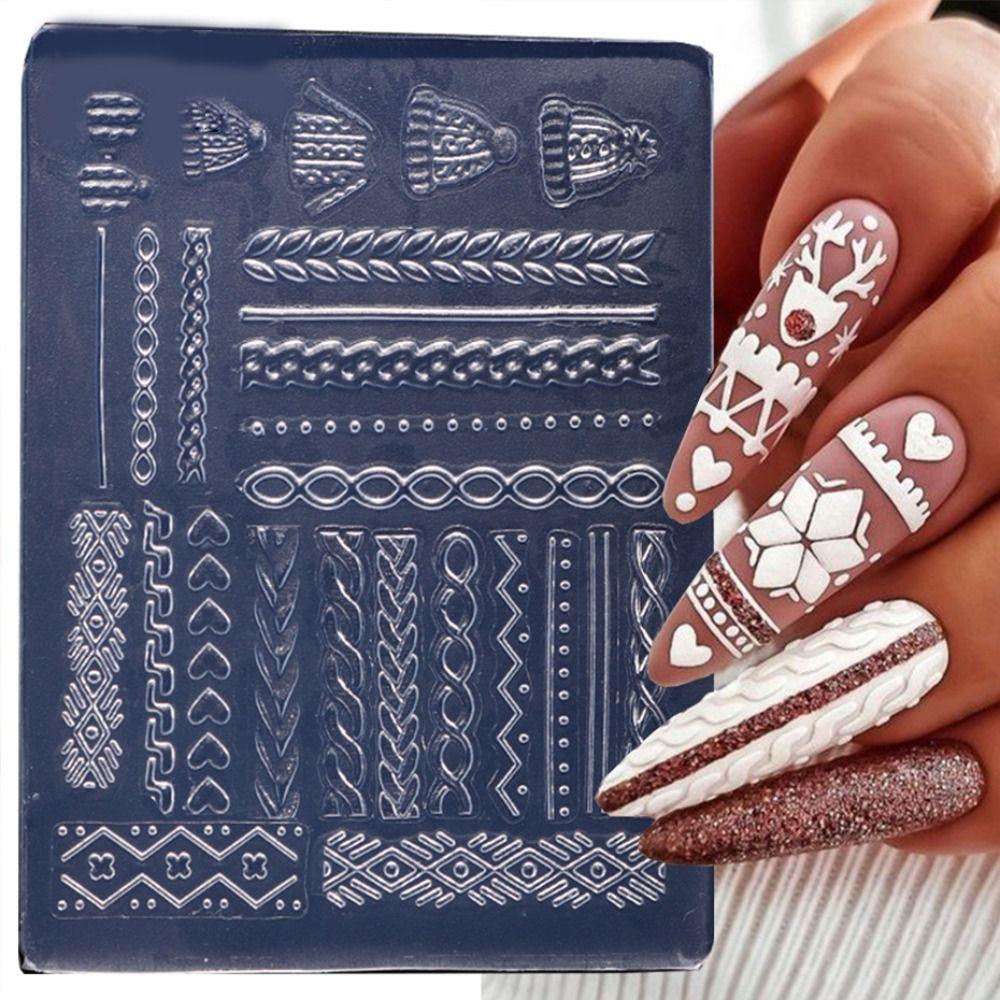 Winter Sweater Nail Carving Manicure Tool Snowflake Relief Mould Hot Gel Stencils for nail diy