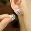 Huitan Bright Flower Cubic Zirconia Stud Earrings for Women Aesthetic Delicate Wedding Party Jewelry Luxury Piercing Accessories