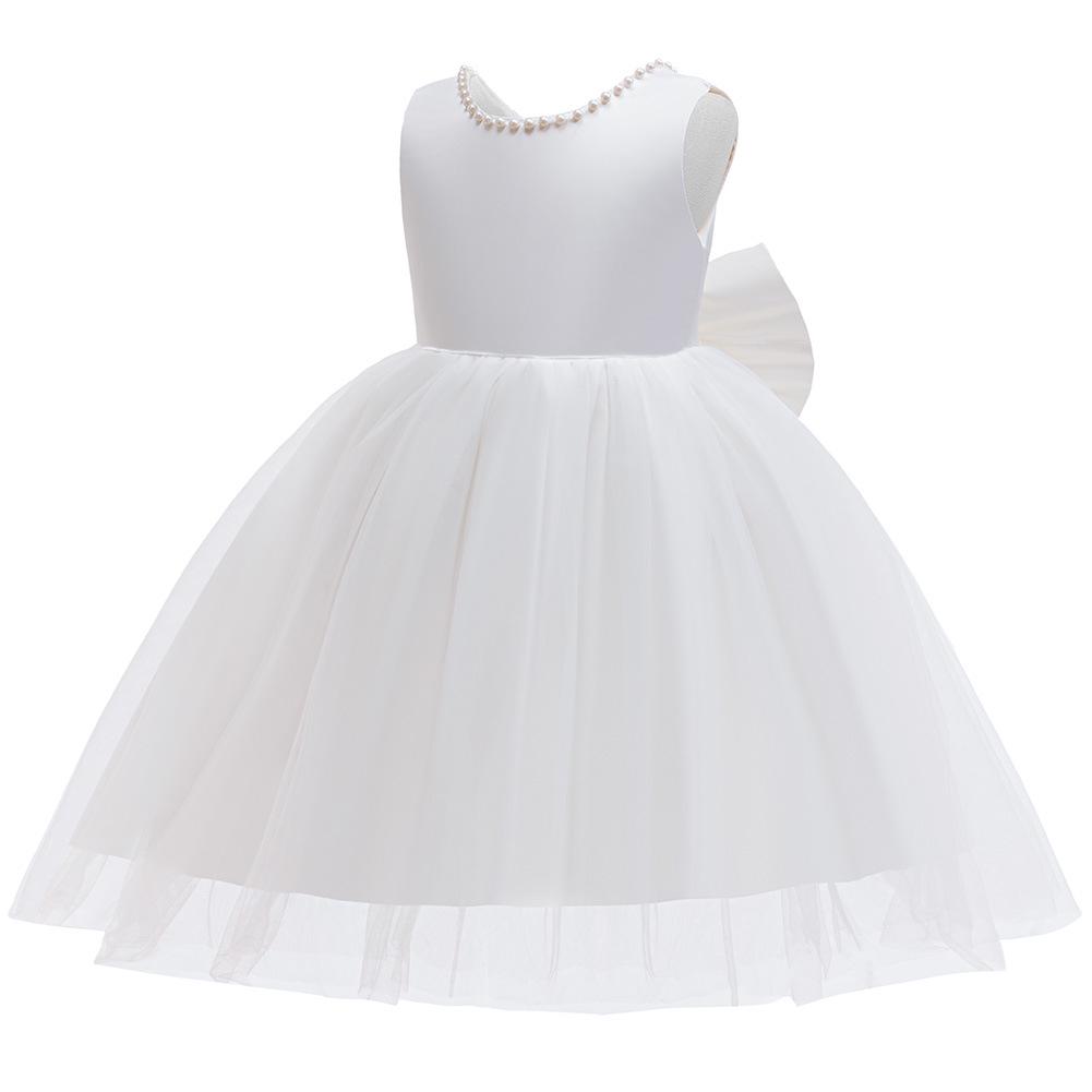 European & American Girl's Sleeveless Bow Backless Gown for Weddings, Bridesmaids, Evenings, or Christenings