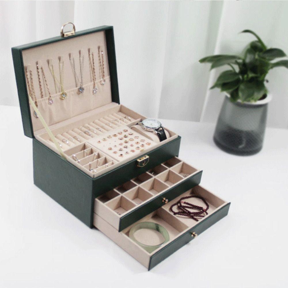 Lockable Storage Box Leather Jewelry Packaging Box Multi-function Double Layer Jewelry Box  Travel