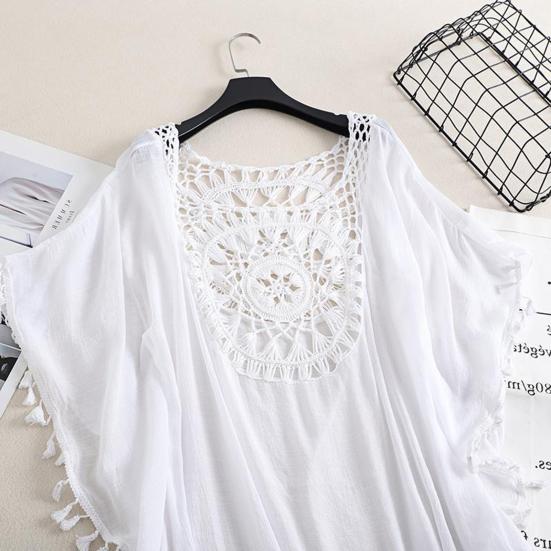 Женский летний купальник, повседневный, с открытыми плечами, с кисточками, пляжный халат, свободный, прозрачный, бикини, накидка для пляжа, бассейна, загара