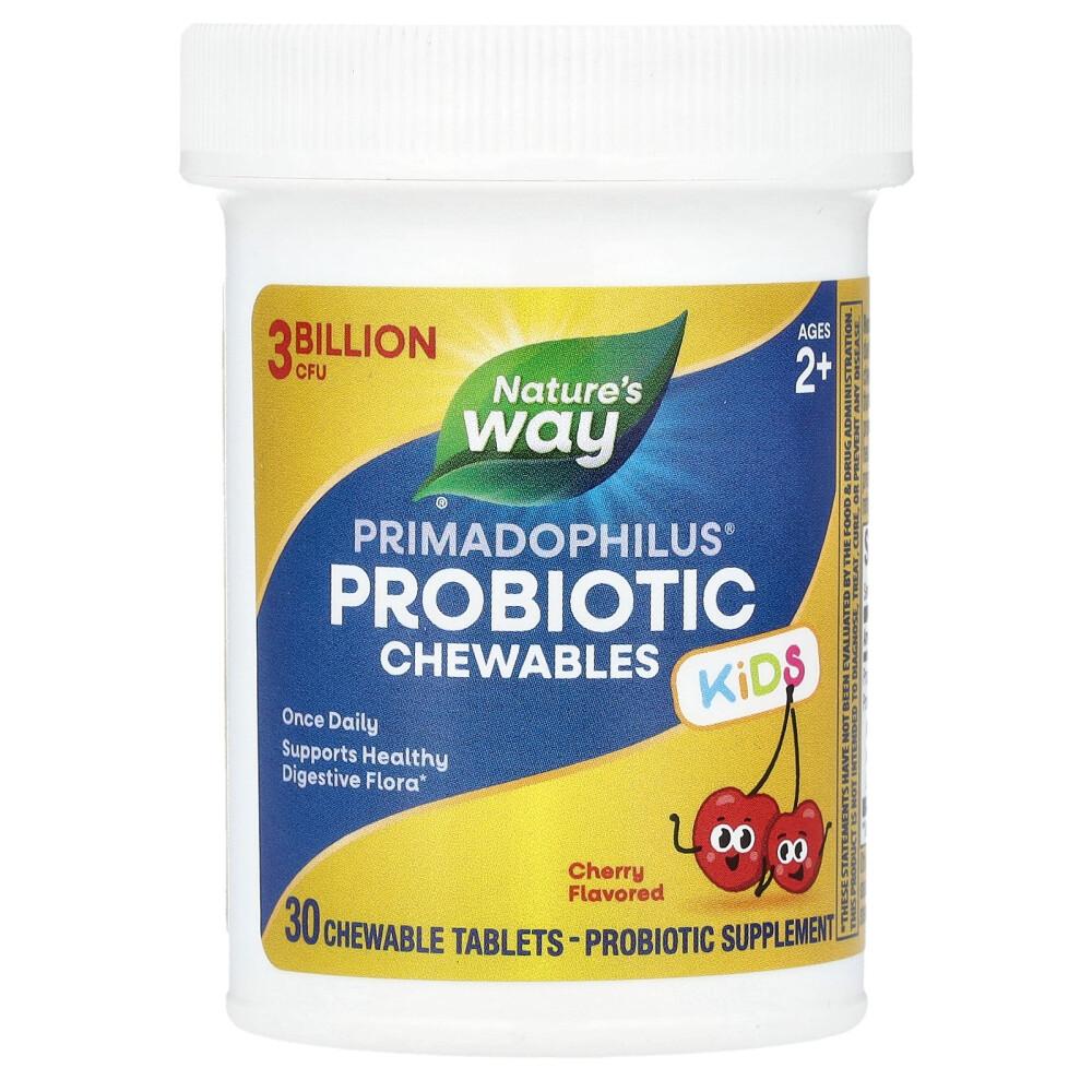 Nature's Way Primadophilus for Children, Cherry Flavor Chewable Tablets, 3 Billion CFU, Ages 2-12, 30 Count