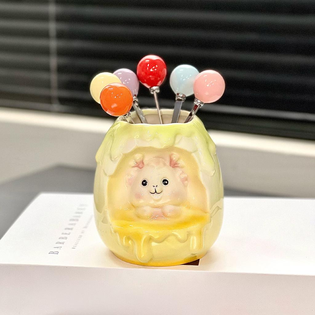 1 Set of Stainless Steel Household Kitchen Dessert Cake Fruit Sign Fruit Fork Storage Jar Set Fruit Fork Suitable for Weddings, Banquets, Gifts