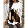 Женская футболка Cat Casual с длинным рукавом и круглым вырезом, длинные топы, повседневный принт, белая, осень-зима