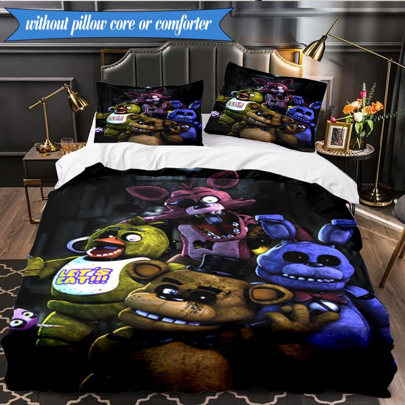 Fnaf Character Collage 3pcs K-pop music group Bedding set,Ideal for Bedroom, Dormitory,Including Duvet Cover And 2pcs Pillowcases,Fan gifts