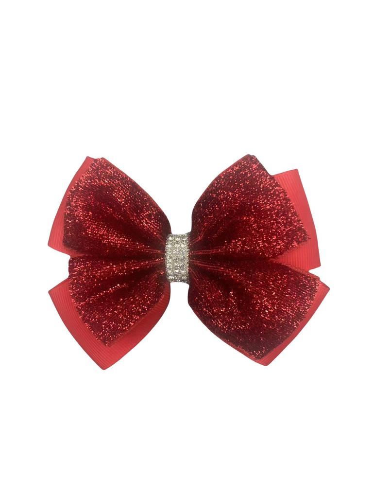 European Style Kids Sequin Bow Hair Clip with Rhinestones - Shiny Double Layer Accessory
