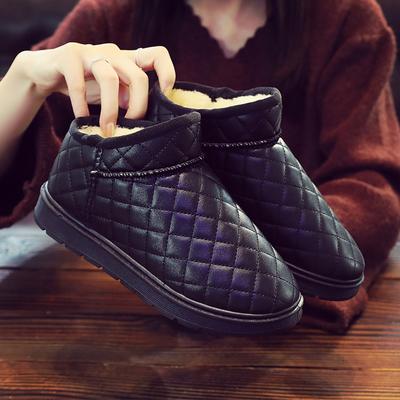 Зимние бархатные теплые сноубутсы на толстой подошве, на танкетке, нескользящие, на мягкой подошве, корейская версия, модные, универсальные, водонепроницаемые хлопковые туфли с ромбовидной отделкой