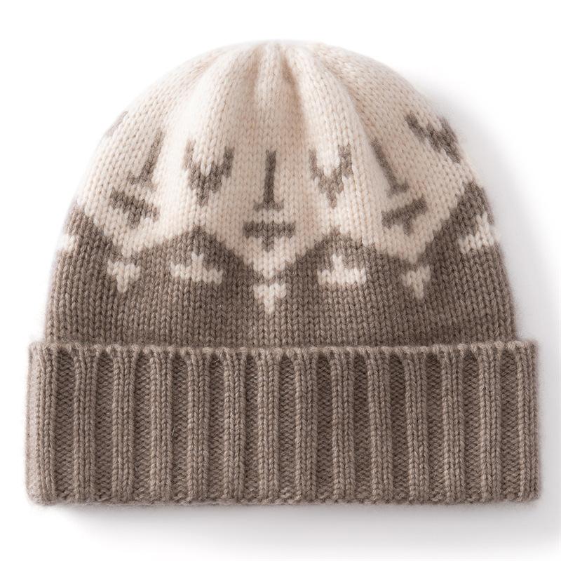 Heavy thickened wine jacquard knitted cashmere hat women's autumn and winter new year festival warm ear protection show face small cold hat