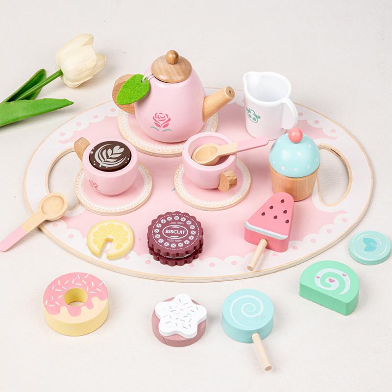 Wooden Childrens Tea Set With Pretend Play Accessories For Kids Educational Toy