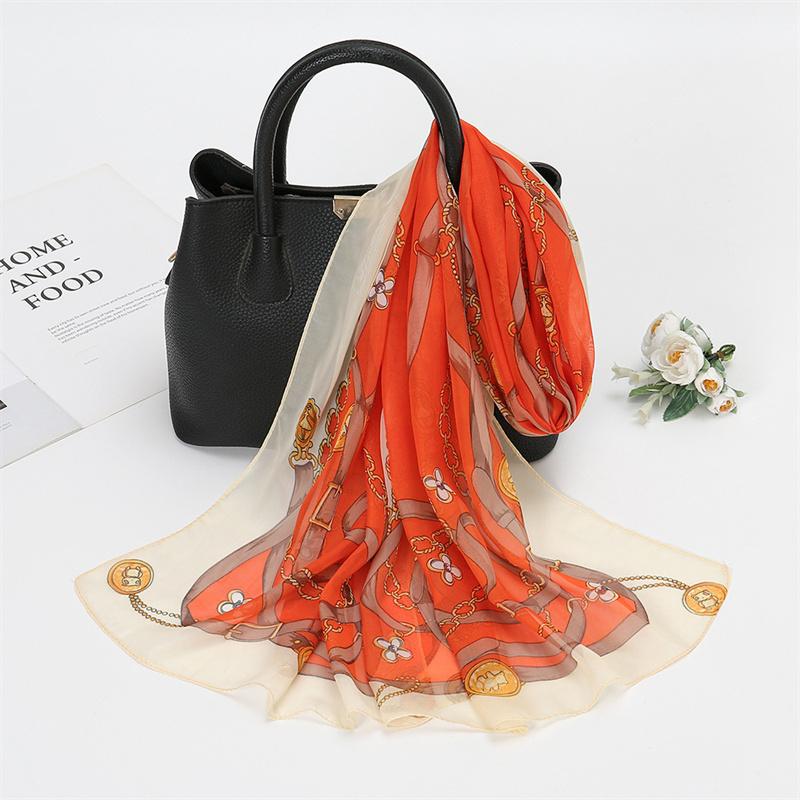Scarves Natural Style Spring and Autumn Printed Flowers and Birds Rectangle Sun Protection Chiffon Scarf