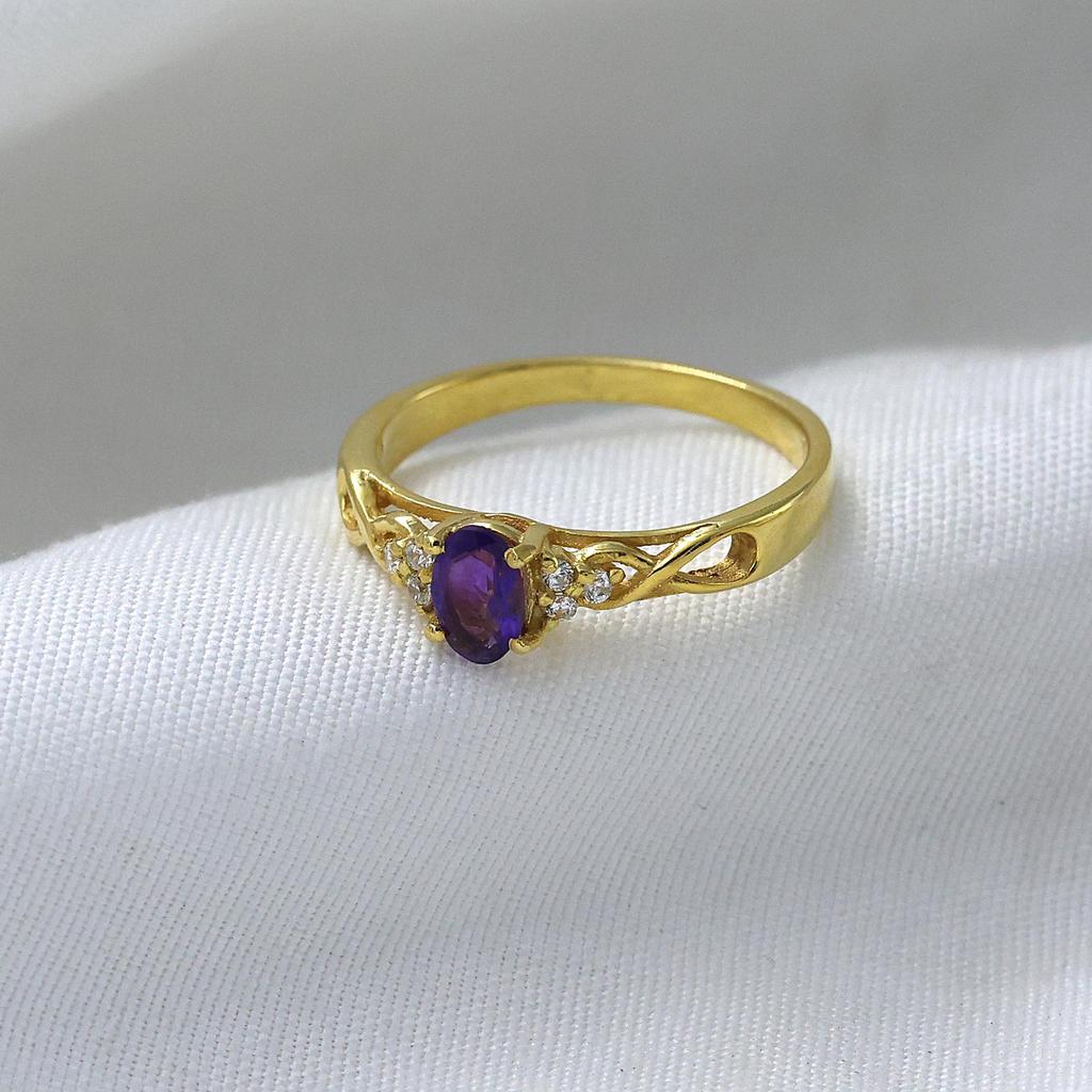 Amethyst Gold Plating Ring 925 Sterling Silver Handmade Jewelry Gift For Her