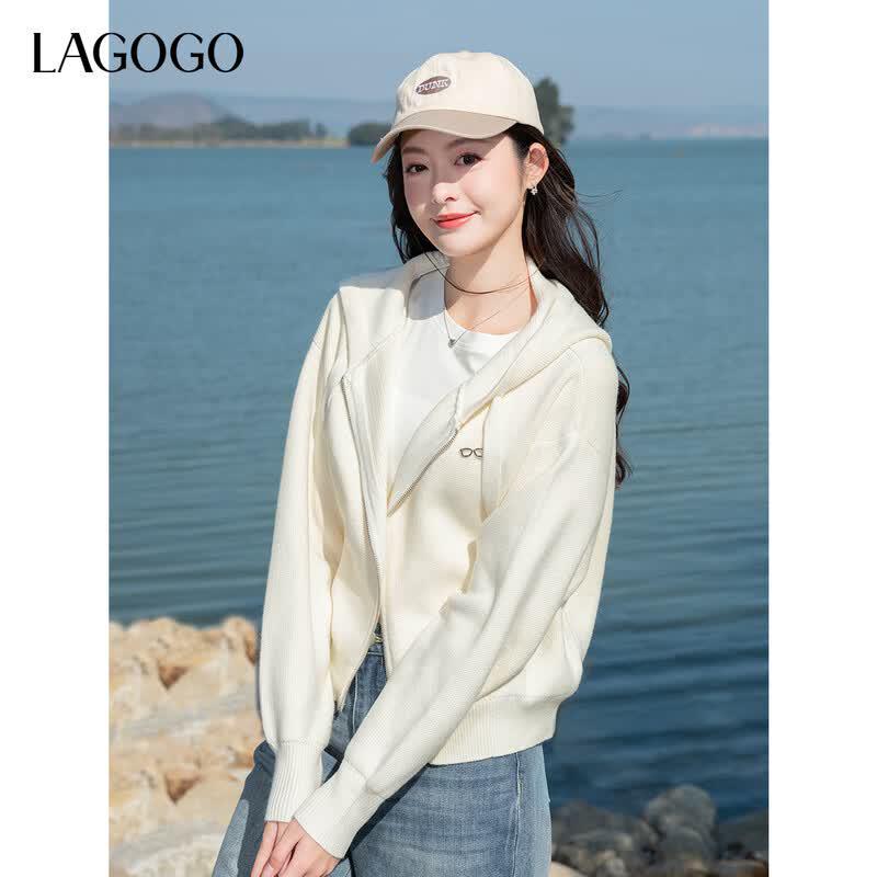 Женский вязаный кардиган с капюшоном LAGOGO