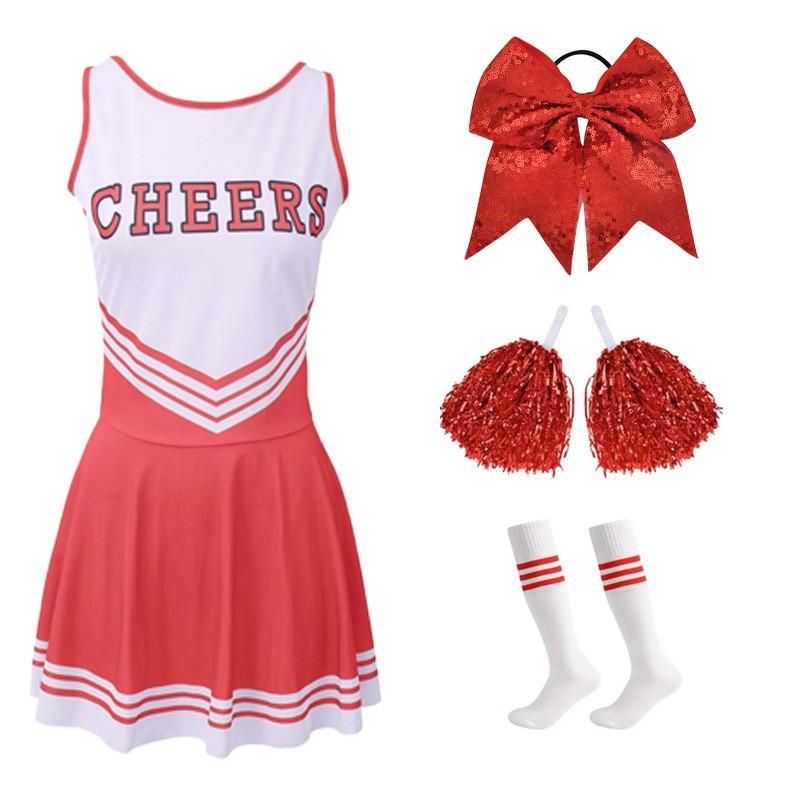 Kids Cheerleader Dress Set 5 Colors Cheerleading Outfit Girls Sports Performance