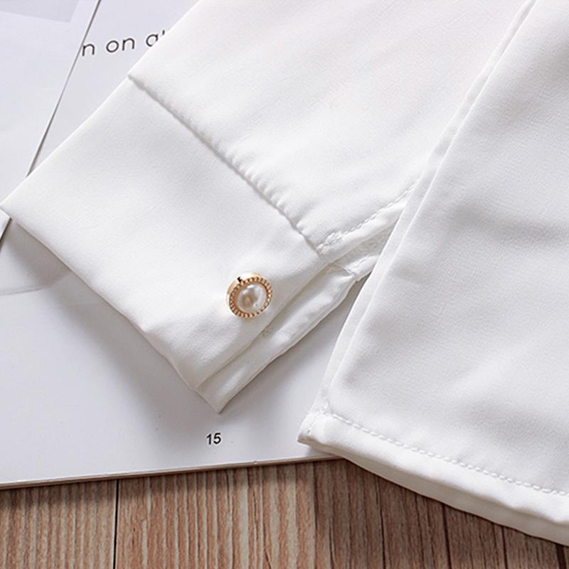 Весенние хлопковые блузки для девочек, однотонные белые топы с длинными рукавами, детская школьная одежда с лацканами, детские топы