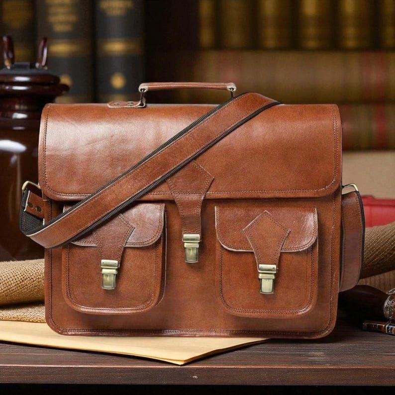 Top Grain Leather Briefcase Travel Laptop Bag - Satchel Portfolio Notebook Tablet Messenger Bag for Men & Women Gift for Him