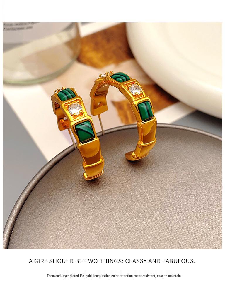 Винтажные европейские и американские серьги-каффы из малахита в форме буквы С: Роскошные ювелирные изделия класса люкс для женщин