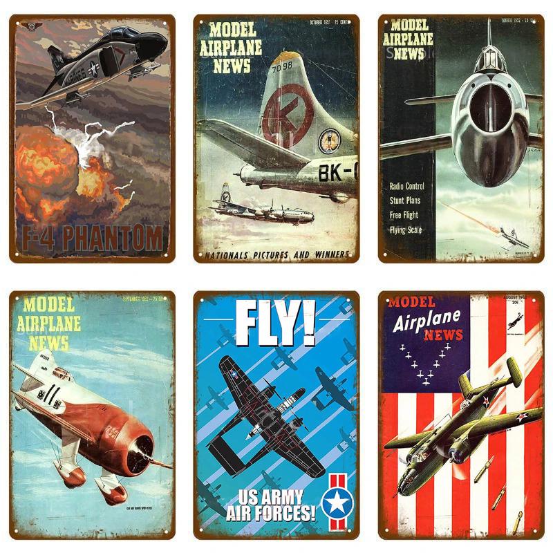 Vintage Airplane Metal Signs Fighter Jet Plane Posters Retro Aircraft Plate Metal Plaque Painting Living Room Home Wall Decor