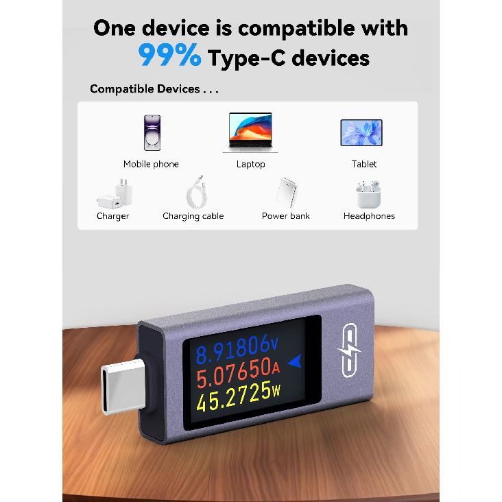 UT02C/UT03C Type-C Tester DC4-30V 0-12A Multi-function Digital Display DC Voltage Ammeter Power Meter Cell Phone Charging Tester