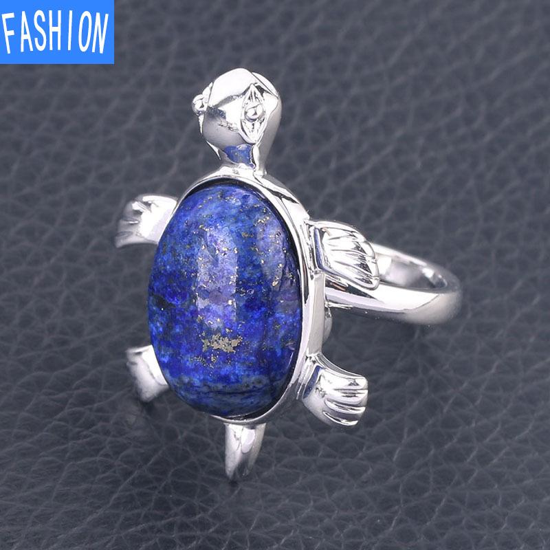 Симпатичное кольцо с натуральным кристаллом и черепахой, регулируемое открывающееся кольцо для женщин