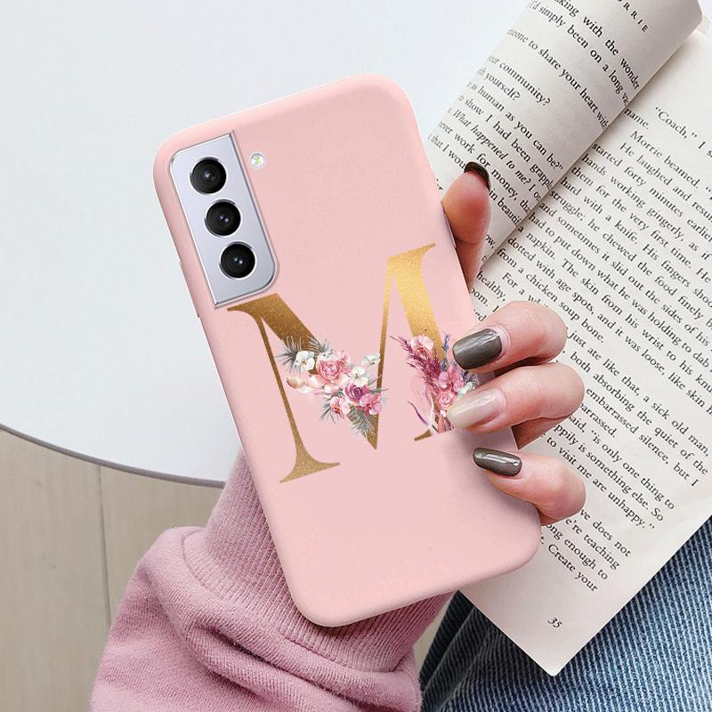 For Samsung Galaxy S21 S21 FE Case S21 Plus Flower Gold Letter A Z Soft Silicone Phone Cover For Samsung S21 Ultra Bumper S21+