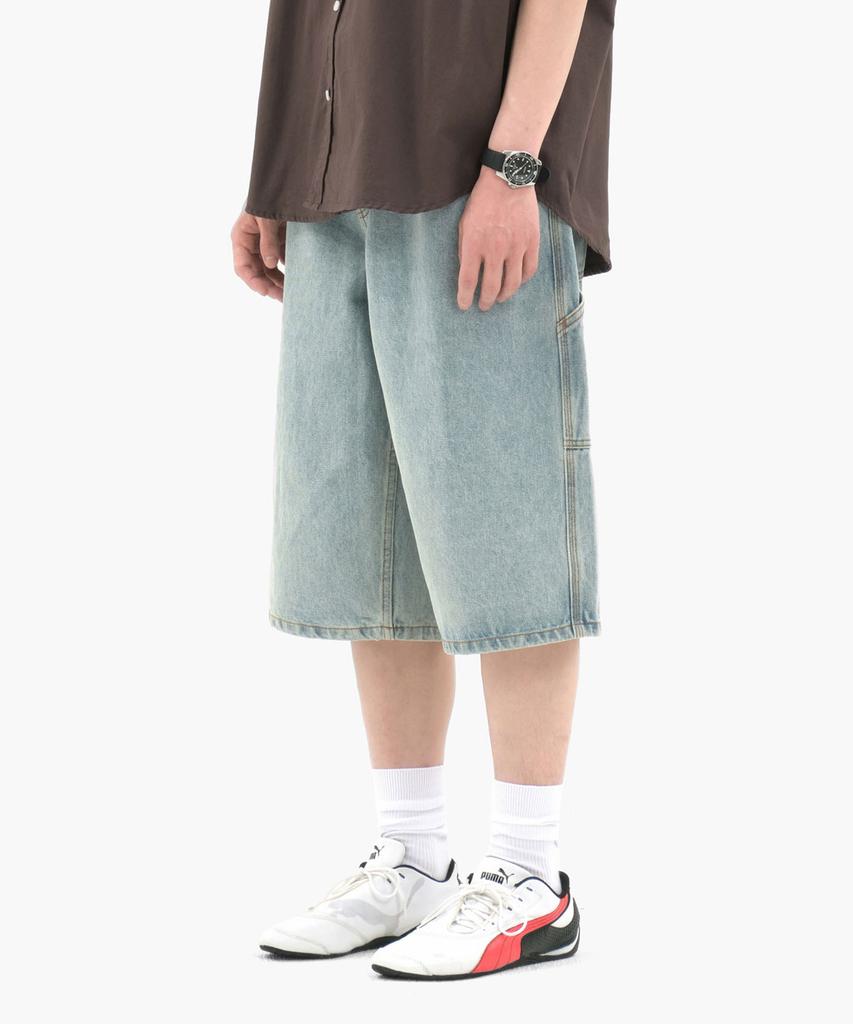 DIMITO Carpenter Denim Shorts (Long & Loose Fit) Light Blue