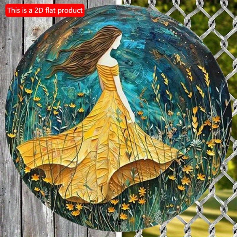 2d Flat 20*20cm, Round Wooden Wall Painting Art Sign, Fantasy Theme, for Home, Kitchen, Garden, Bedroom, Bar Decor.