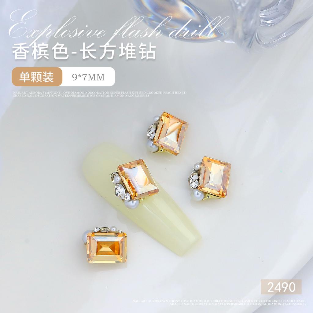 Nail Art Crystal Stack Diamond Finished Product Super Shiny Crooked Heart Rectangular Hand-Inlaid Pearl Nail Ornament