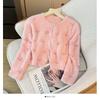 Autumn Winter Women Sweet Beading Soft Furry Mohair Knitted Sweater Christmas Short Cardigan Tops