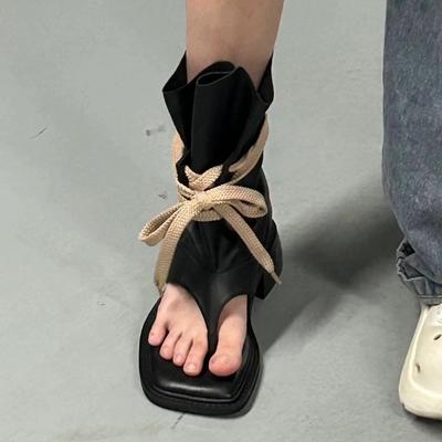 Летние новые ремешки универсальные ботинки-елочка для женщин, тонкие носки на толстой подошве, крутые ботинки для женщин