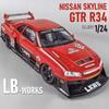 1:24GTR-R34 S15 Модифицированная версия Модель легкосплавного автомобиля со звуком и светом Инерционный механизм Детская коллекция игрушек Настольные модные украшения Подарок для мальчика
