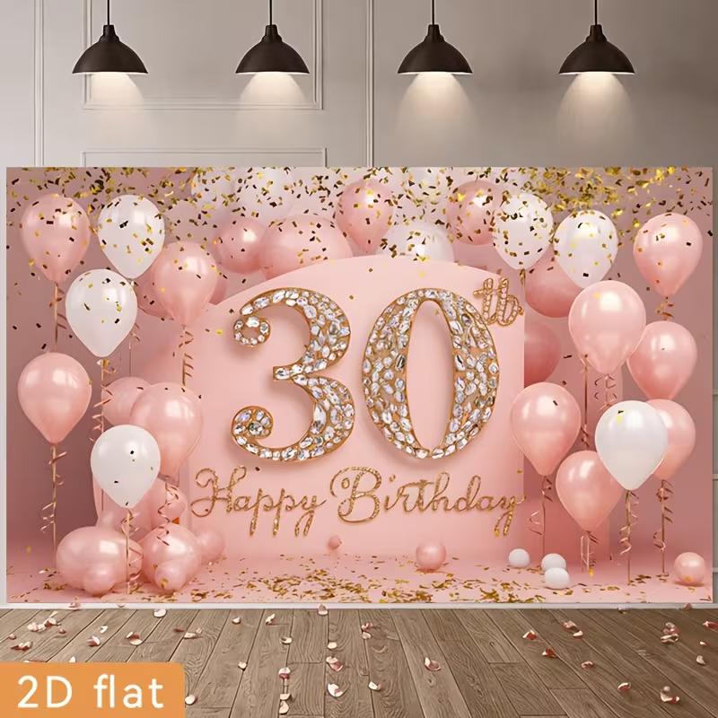 2D Green Eucalyptus Happy Birthday Backdrop Gold Glitter Photo Background