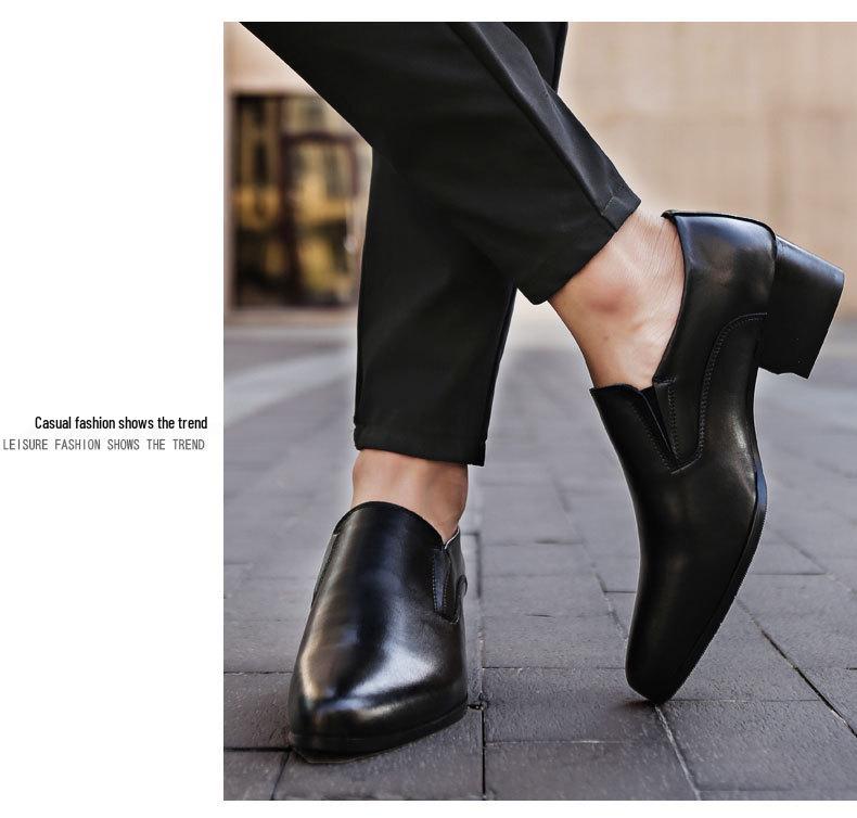 Мужские кожаные туфли на высоком каблуке - варианты высоты 6 см и 8 см, натуральная кожа, модный остроносый дизайн