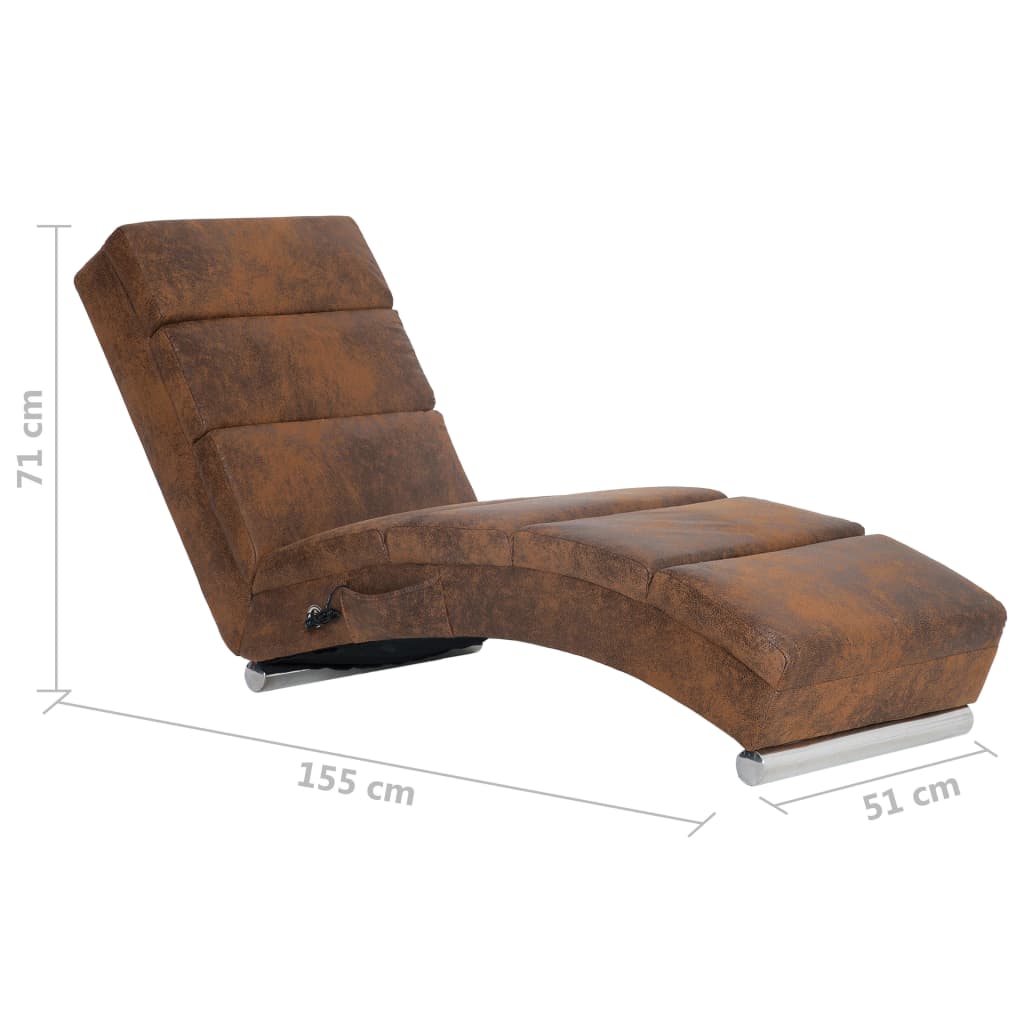 Massage Chaise Lounge Brown Faux Suede Look